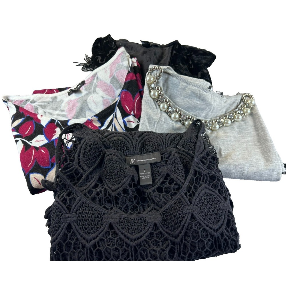 INC Roz & Ali‎ Moa Moa Forever 21 Womens Top Lot Large Gray Black Floral Chic